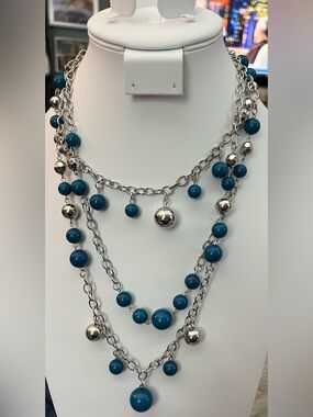 Paparazzi Multi-Strand Teal Bead and Silver Necklace - Women Jewelry